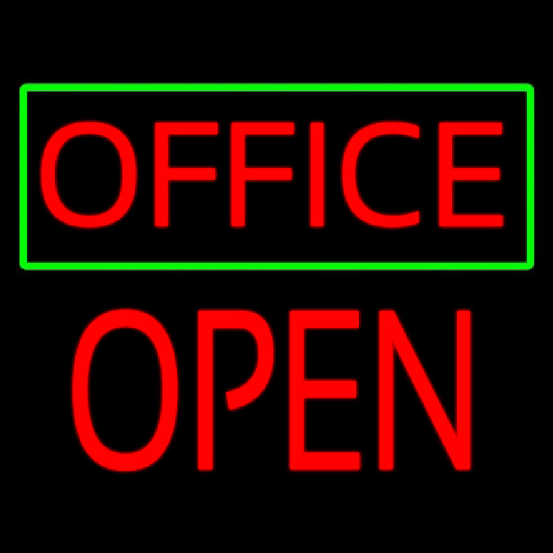 Red Office Green Border Block Open Neon Sign