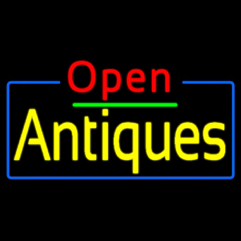 Red Open Yellow Antiques Neon Sign