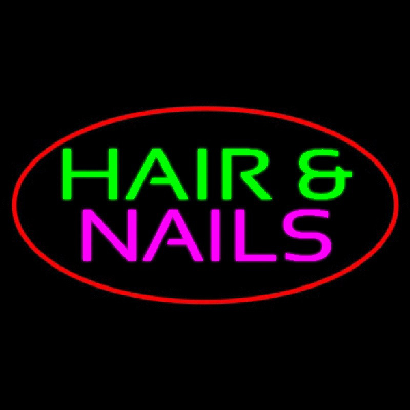 Red Oval Hair And Nails Neon Sign