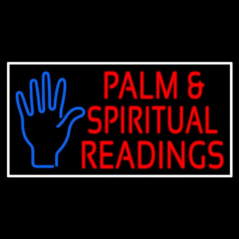 Red Palm And Spiritual Readings White Border Neon Sign