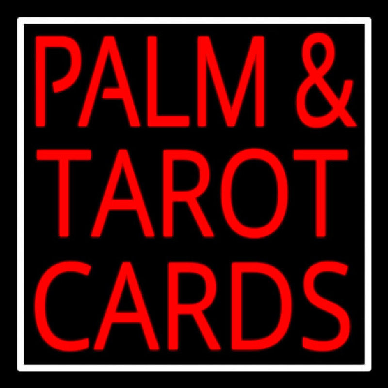 Red Palm And Tarot Cards Block White Border Neon Sign