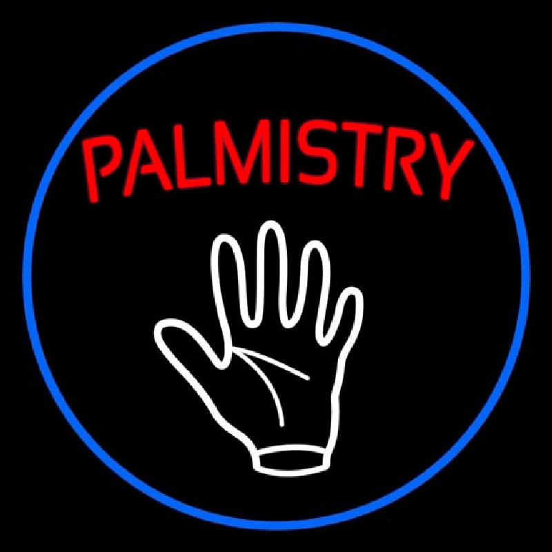 Red Palmistry Blue Border Neon Sign