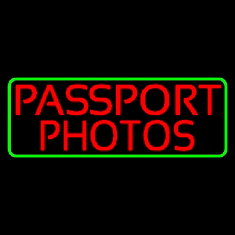 Red Passport Photos Border Neon Sign