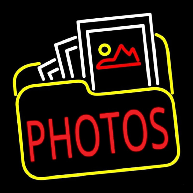 Red Photos With Photo Icon Neon Sign