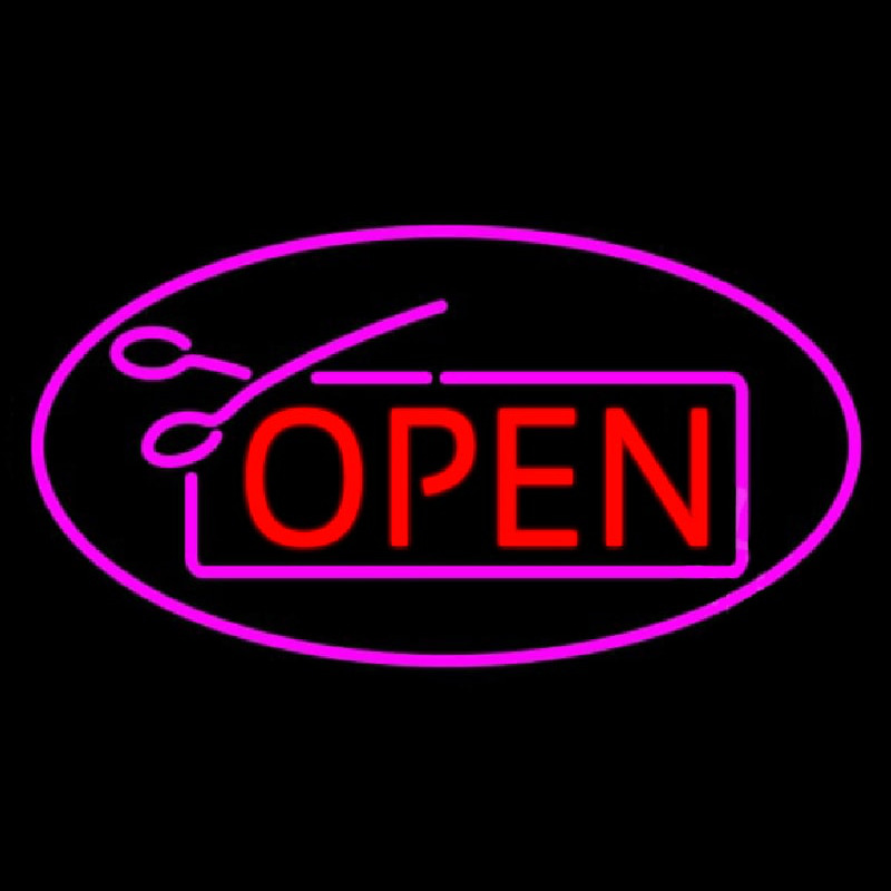 Red Pink Open With Scissor Neon Sign