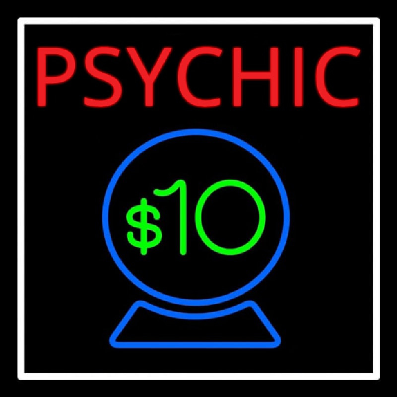 Red Psychic Blue Crystal Globe And White Border Neon Sign