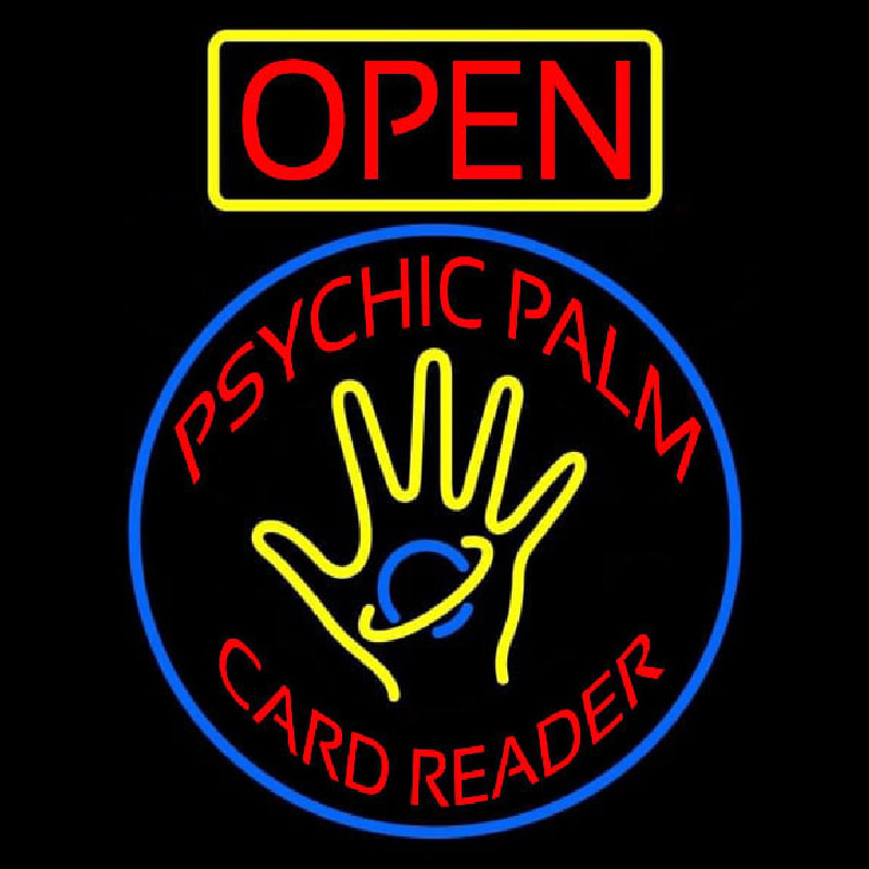 Red Psychic Palm Card Reader Open Neon Sign