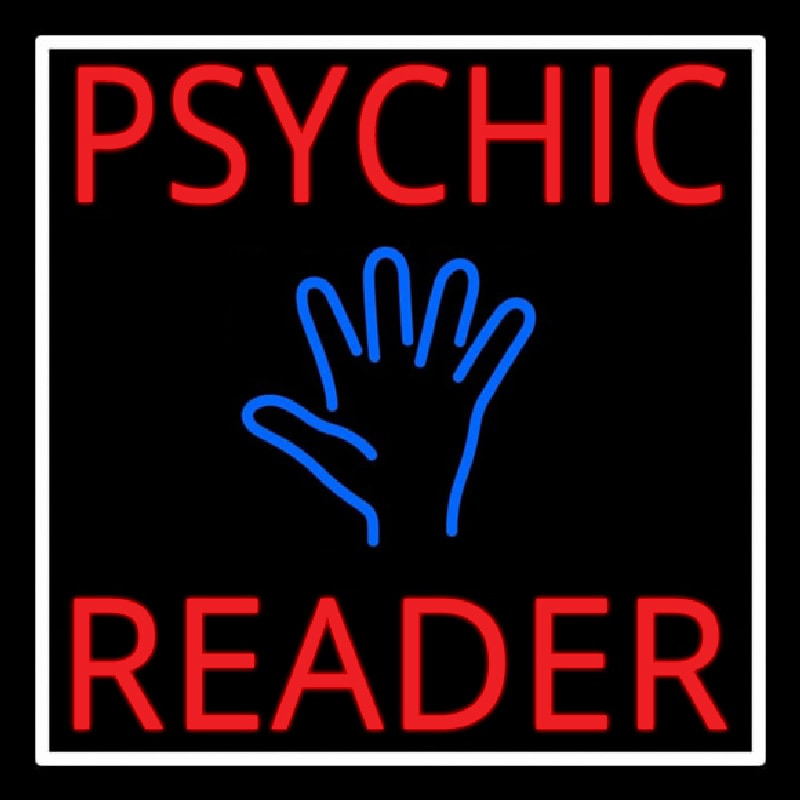 Red Psychic Reader Blue Palm With White Border Neon Sign