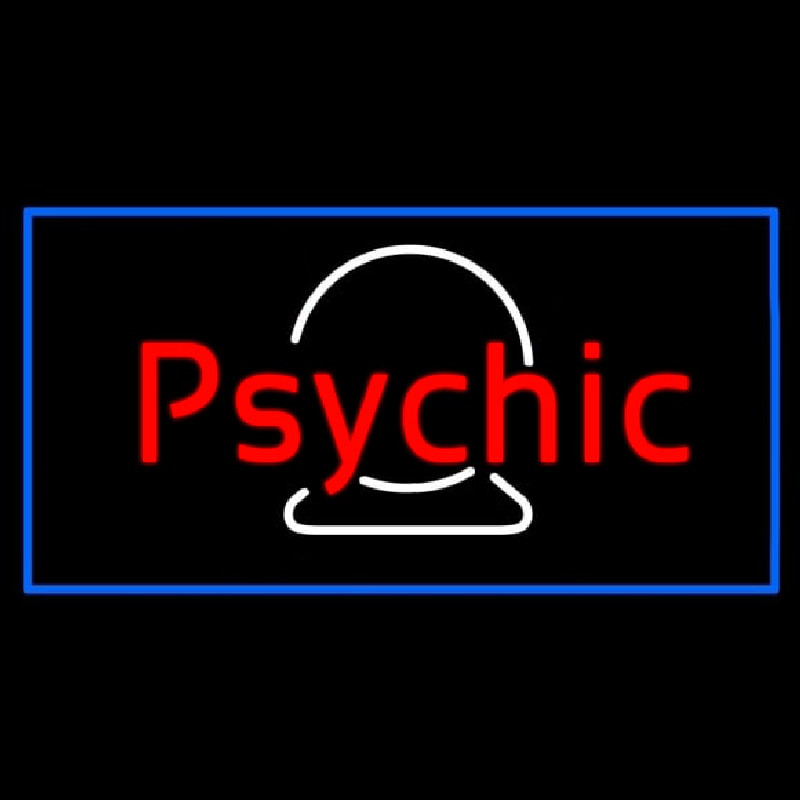 Red Psychic White Crystal Blue Border Neon Sign