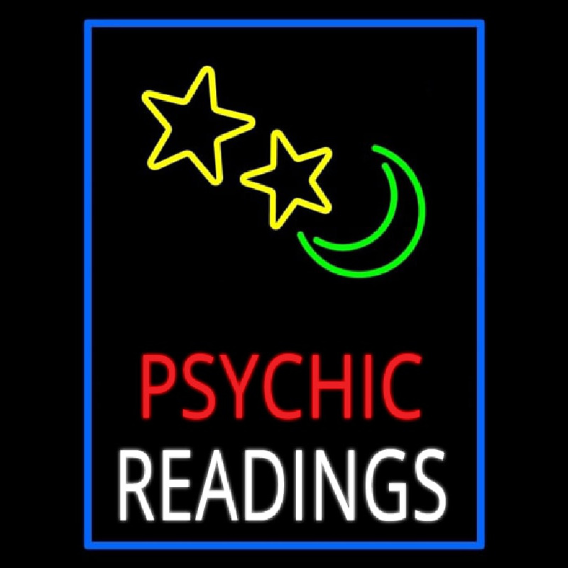 Red Psychic White Readings Blue Border Neon Sign