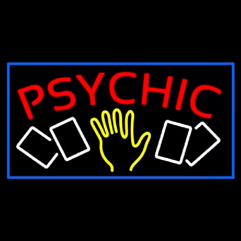 Red Psychic With Logo And Blue Border Neon Sign