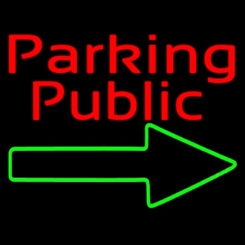 Red Public Parking With Arrow Neon Sign