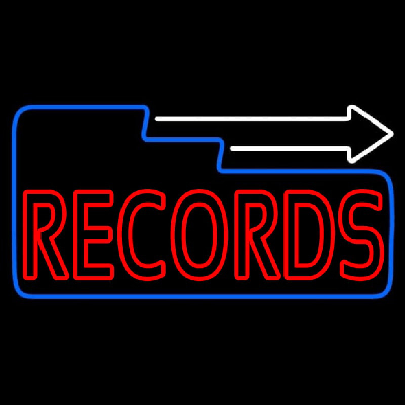 Red Records Block With White Arrow 3 Neon Sign