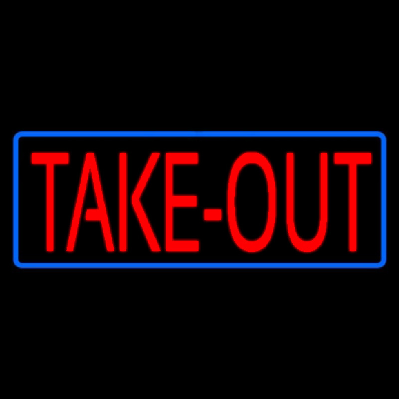 Red Take Out With Blue Border Neon Sign