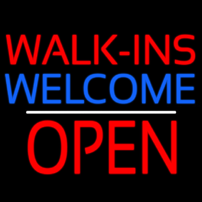 Red Walk Ins Welcome Open White Line Neon Sign