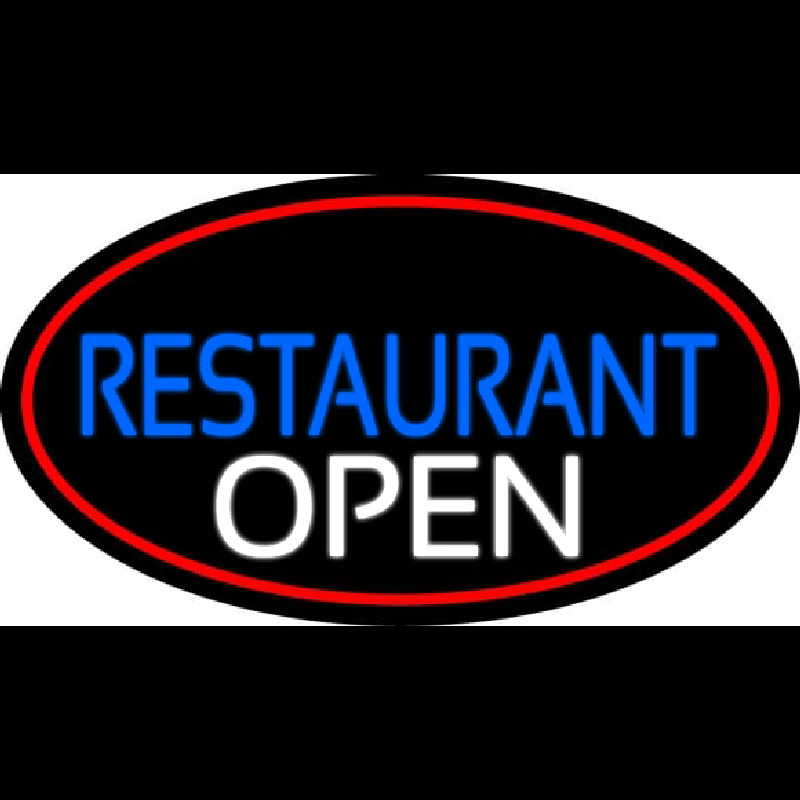 Restaurant Open Oval With Red Border Neon Sign