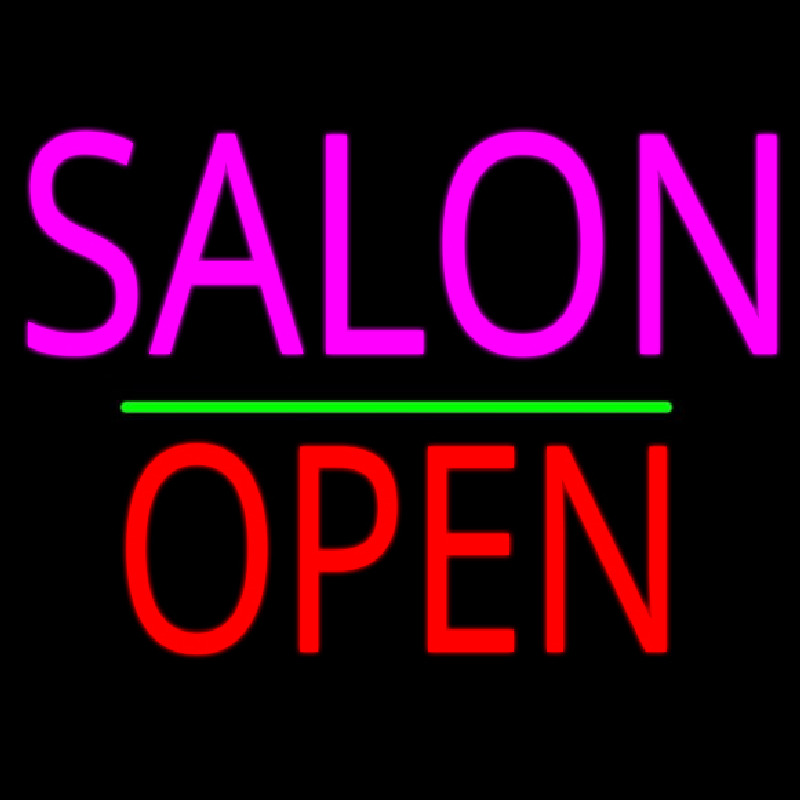 Salon Block Open Green Line Neon Sign