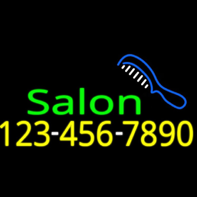 Salon With Comb And Number Neon Sign