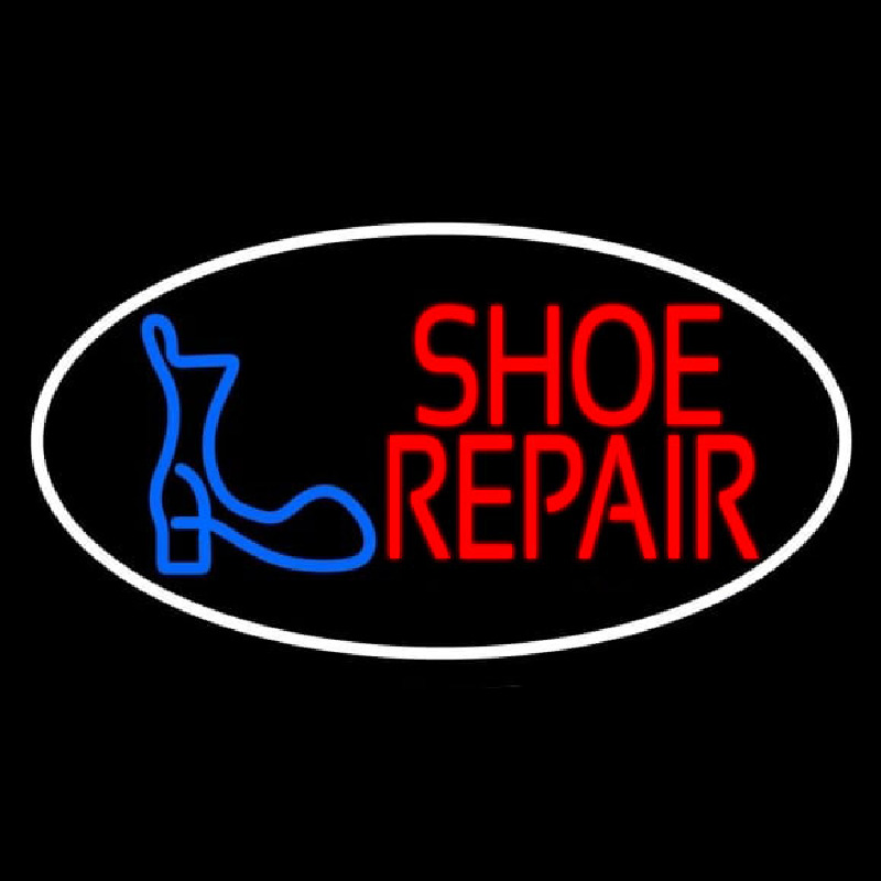 Shoe Repair Logo White Border Neon Sign