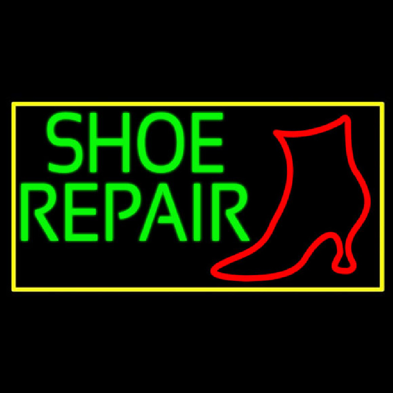 Shoe Repair Yellow Border Neon Sign