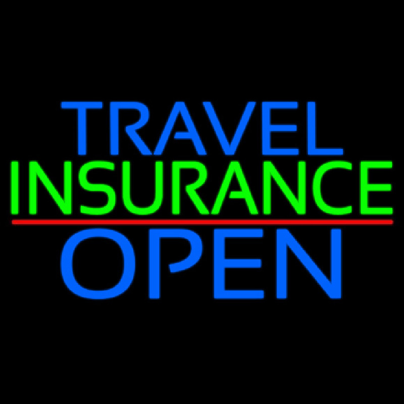 Travel Insurance Open Block Red Line Neon Sign