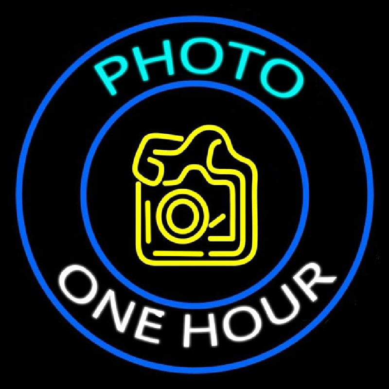 Turquoise Photo One Hour With Camera Neon Sign