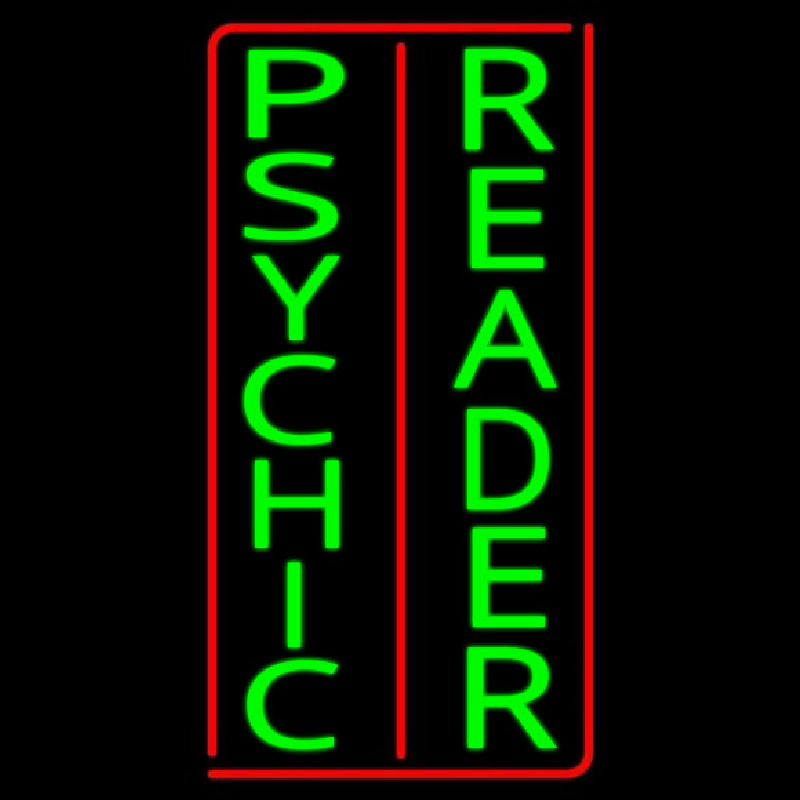 Vertical Green Psychic Reader Red Border Neon Sign