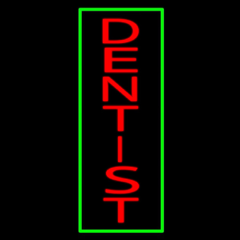 Vertical Red Dentist Green Border Neon Sign