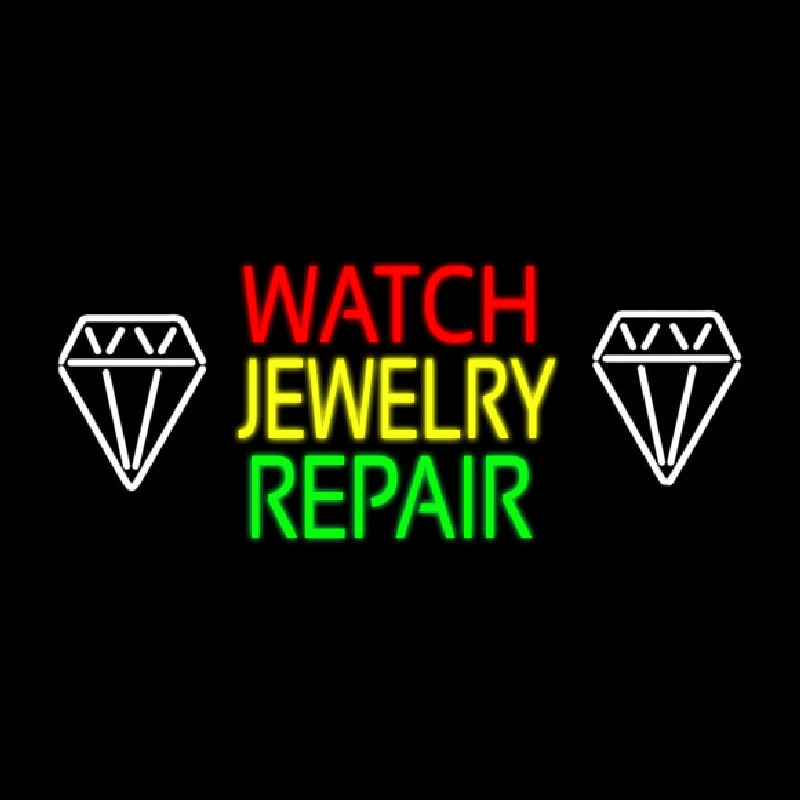 Watch Jewelry Repair With White Logo Neon Sign