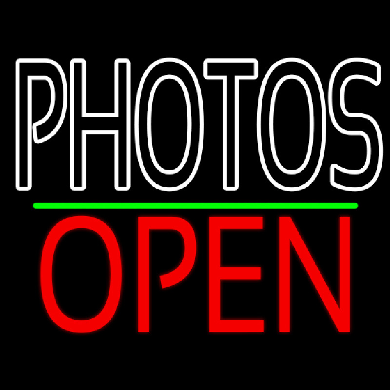 White Double Stroke Photo Open 1 Neon Sign