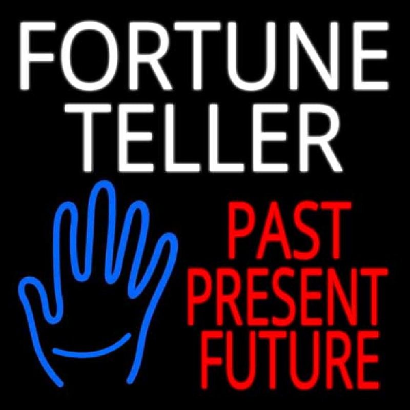 White Fortune Teller With Blue Palm Neon Sign