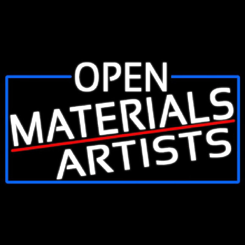 White Open Materials Artists With Blue Border Neon Sign