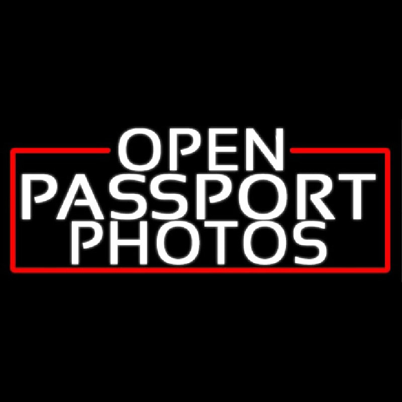 White Open Passport Photos With Red Border Neon Sign