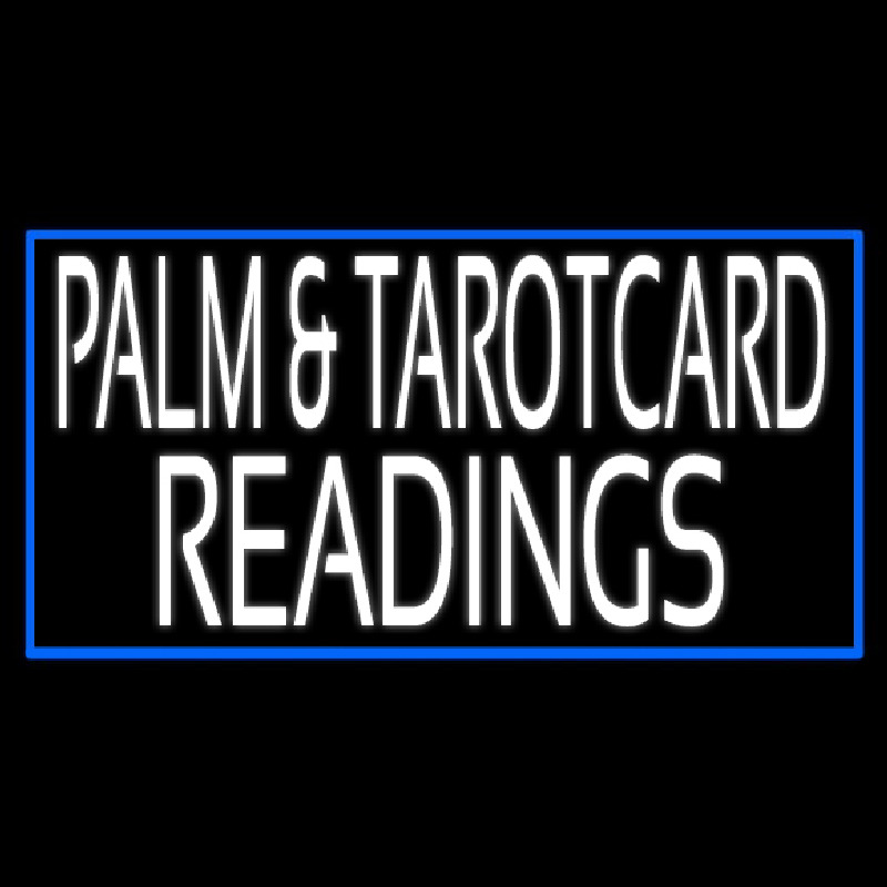 White Palm And Tarot Card Readings Blue Border Neon Sign