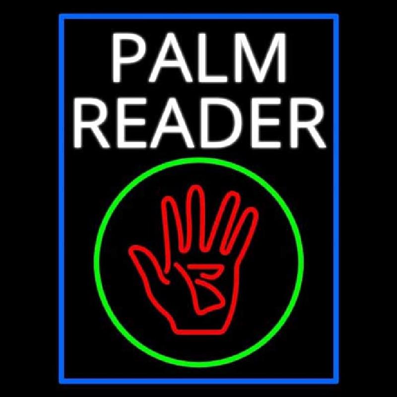 White Palm Reader With Logo Blue Border Neon Sign