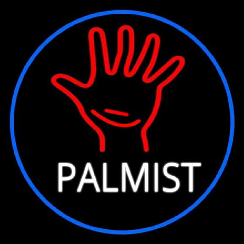 White Palmist Red Palm Blue Border Neon Sign