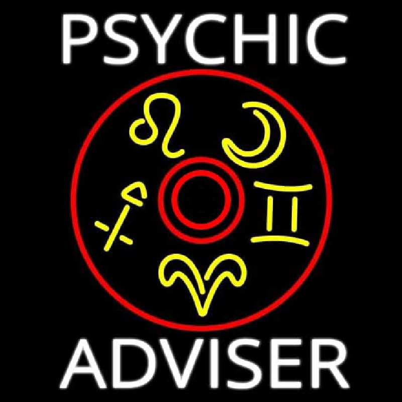 White Psychic Adviser With Logo Neon Sign