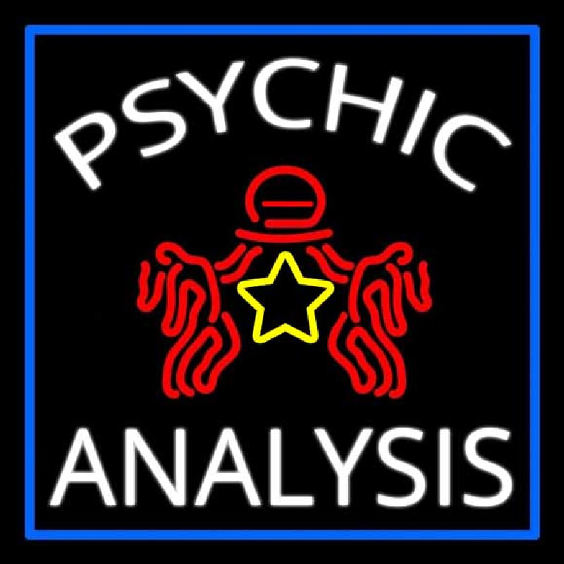 White Psychic Analysis With Logo And Blue Border Neon Sign