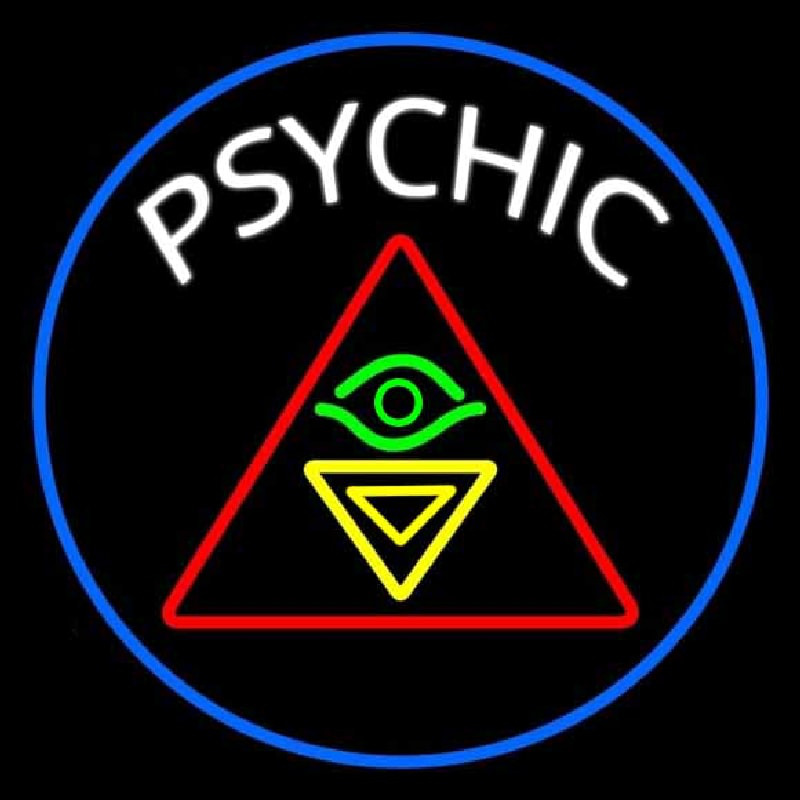 White Psychic Logo And Blue Border Neon Sign