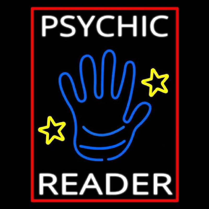 White Psychic Reader With Blue Palm Neon Sign