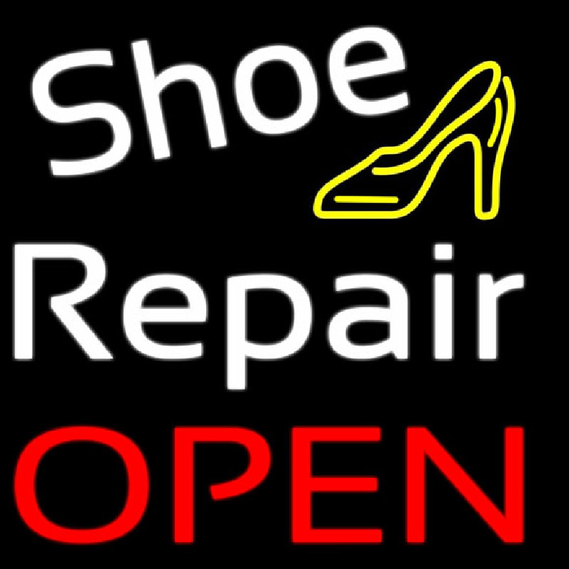 White Shoe Repair With Sandal Open Neon Sign