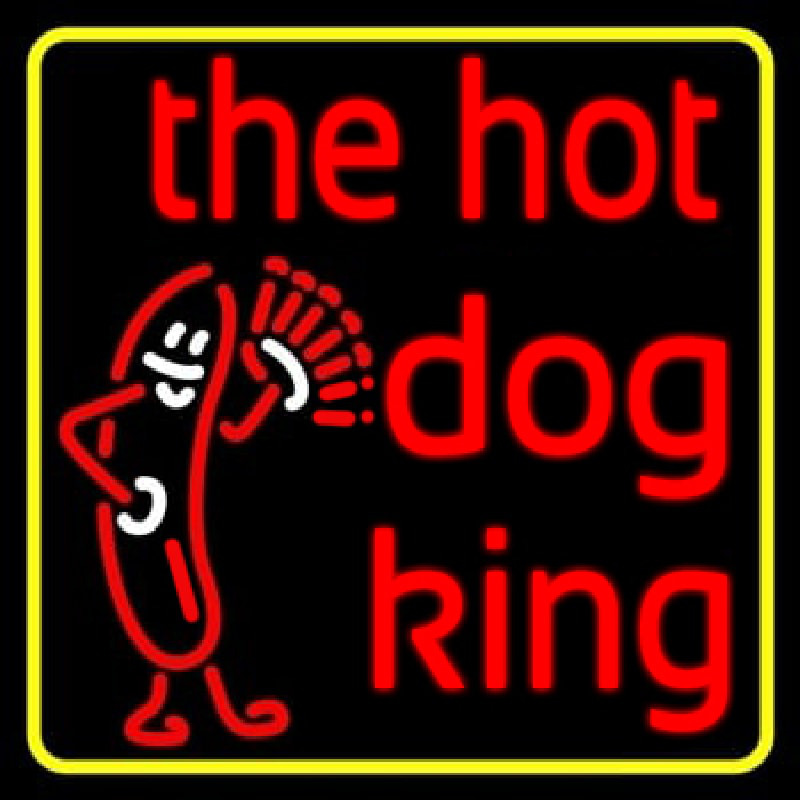 Yellow Border Red The Hot Dog King Neon Sign