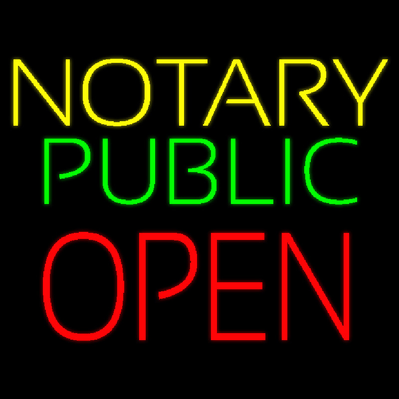 Yellow Notary Public Open Neon Sign