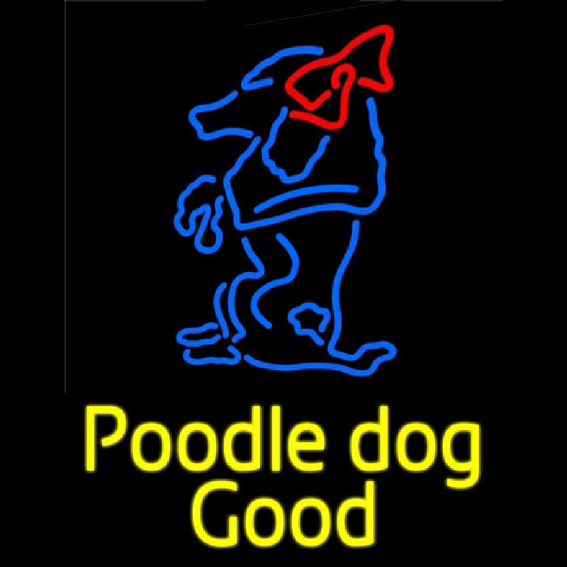 Yellow Poodle Dog Blue Logo Neon Sign