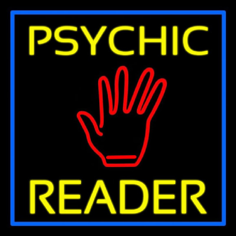 Yellow Psychic Reader Blue Border Neon Sign