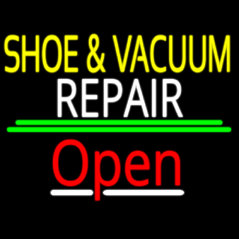 Yellow Shoe And Vacuum White Repair Open Neon Sign