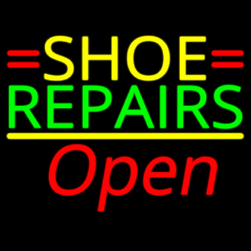 Yellow Shoe Green Repairs Open Neon Sign