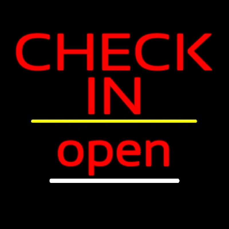 Check In Open Yellow Line Neon Sign