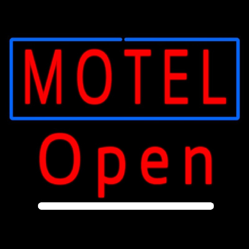 Motel With Blue Border Open Neon Sign