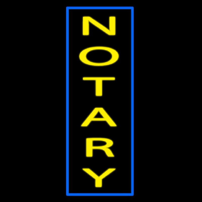 Vertical Yellow Notary Blue Border Neon Sign